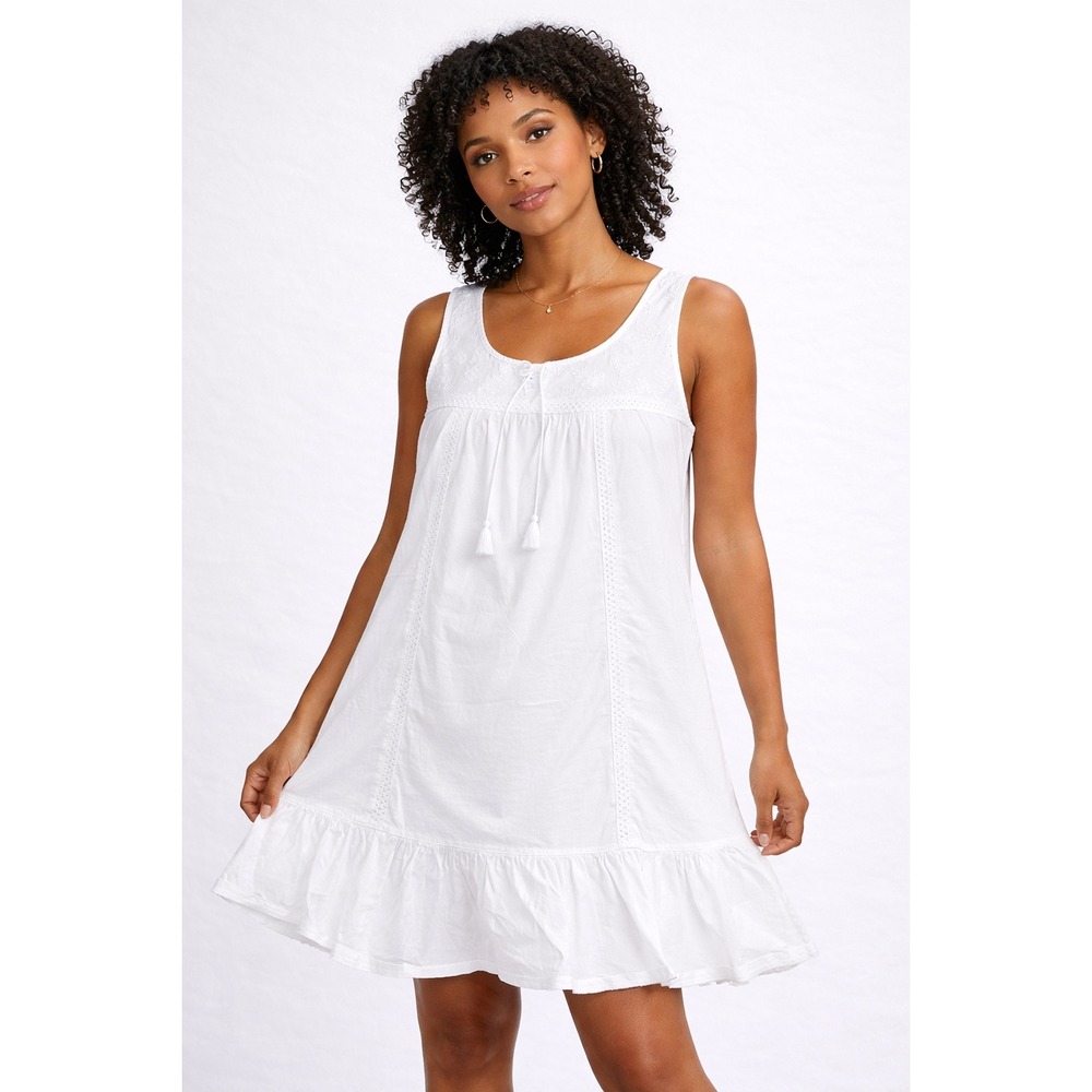 Sigrid Olsen Nightgown Womens Small White Eyelet Lace Ruffle Cotton‎ Sleepwear